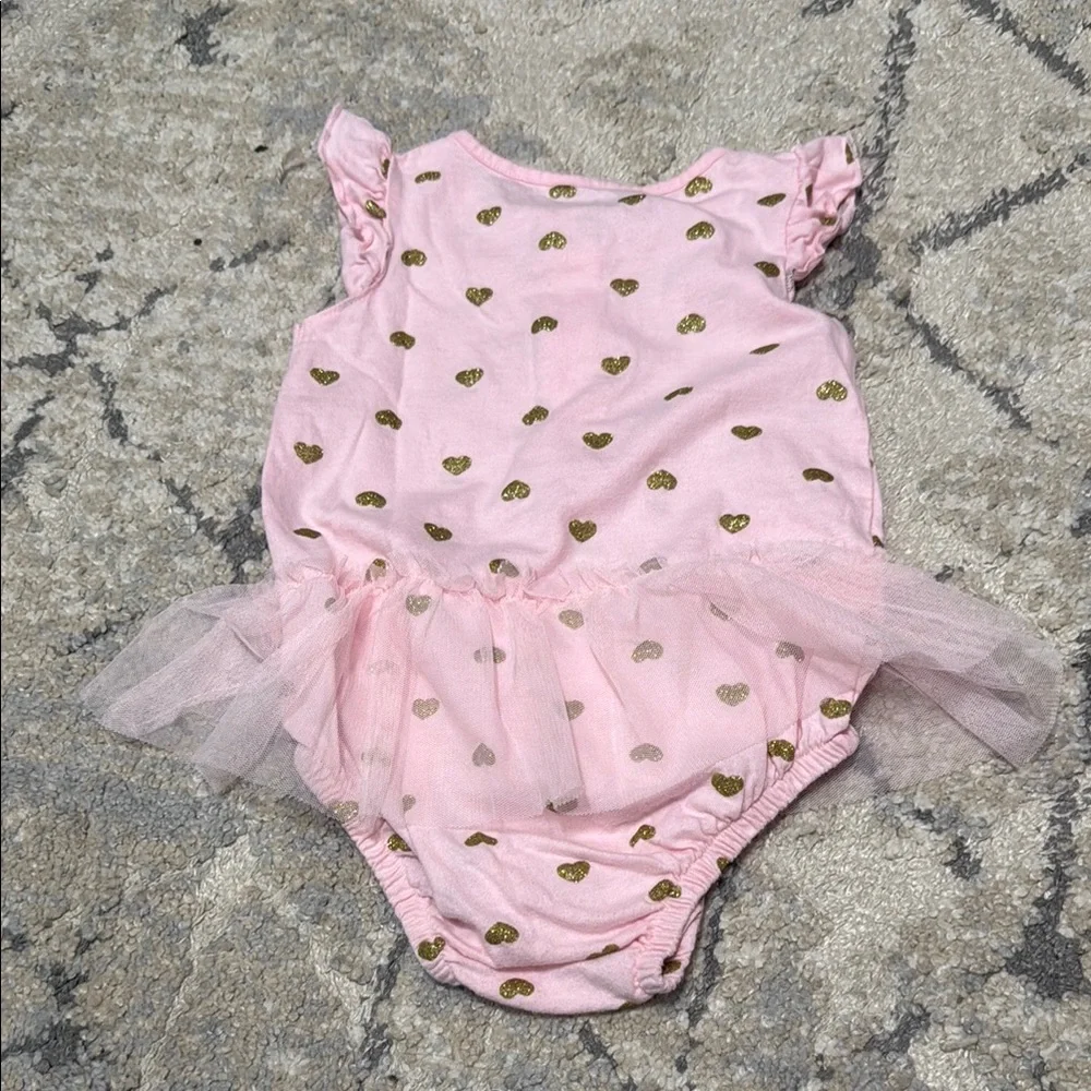 Pink Baby Onesie with Gold heart Accents - Picture 4 of 4